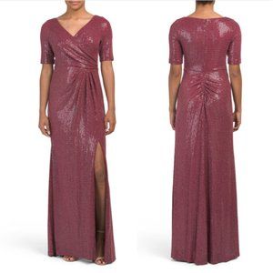 ADRIANNA PAPELL Sequined Knit Draped Gown